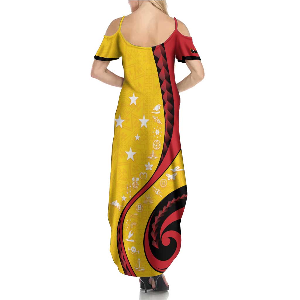 Papua New Guinea 50th Independence Anniversary Family Matching Summer Maxi Dress and Hawaiian Shirt Special Style Yellow Version - Polynesian Pride