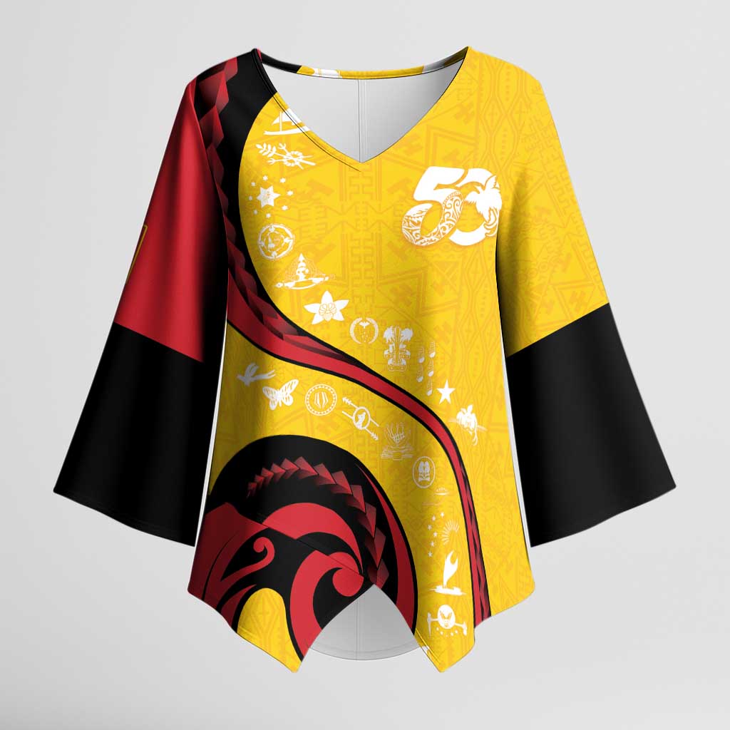 Papua New Guinea 50th Independence Anniversary Kimono Sleeve Blouse Special Style Yellow Version - Polynesian Pride