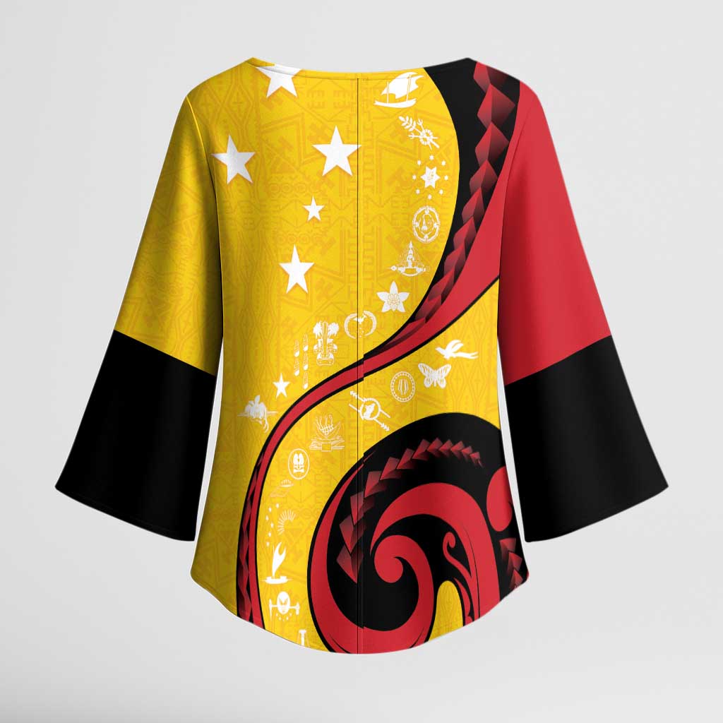 Papua New Guinea 50th Independence Anniversary Kimono Sleeve Blouse Special Style Yellow Version - Polynesian Pride