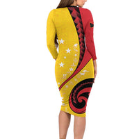Papua New Guinea 50th Independence Anniversary Long Sleeve Bodycon Dress Special Style Yellow Version - Polynesian Pride