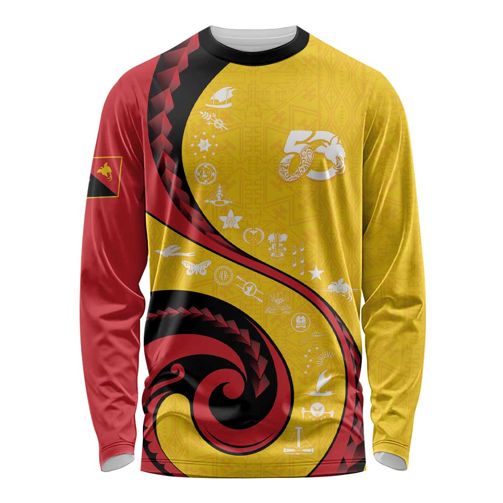 Papua New Guinea 50th Independence Anniversary Long Sleeve Shirt Special Style Yellow Version - Polynesian Pride