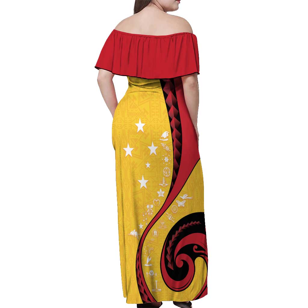 Papua New Guinea 50th Independence Anniversary Off Shoulder Maxi Dress Special Style Yellow Version - Polynesian Pride