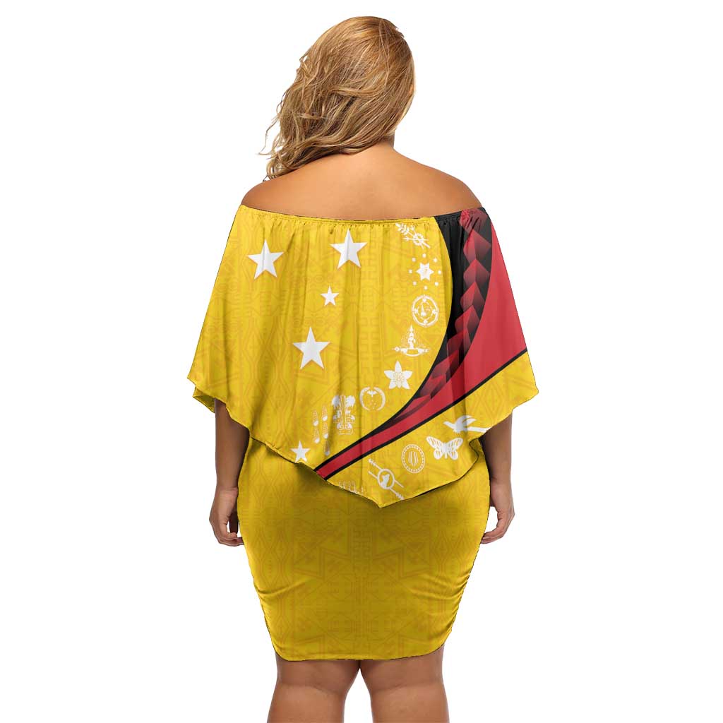 Papua New Guinea 50th Independence Anniversary Off Shoulder Short Dress Special Style Yellow Version - Polynesian Pride