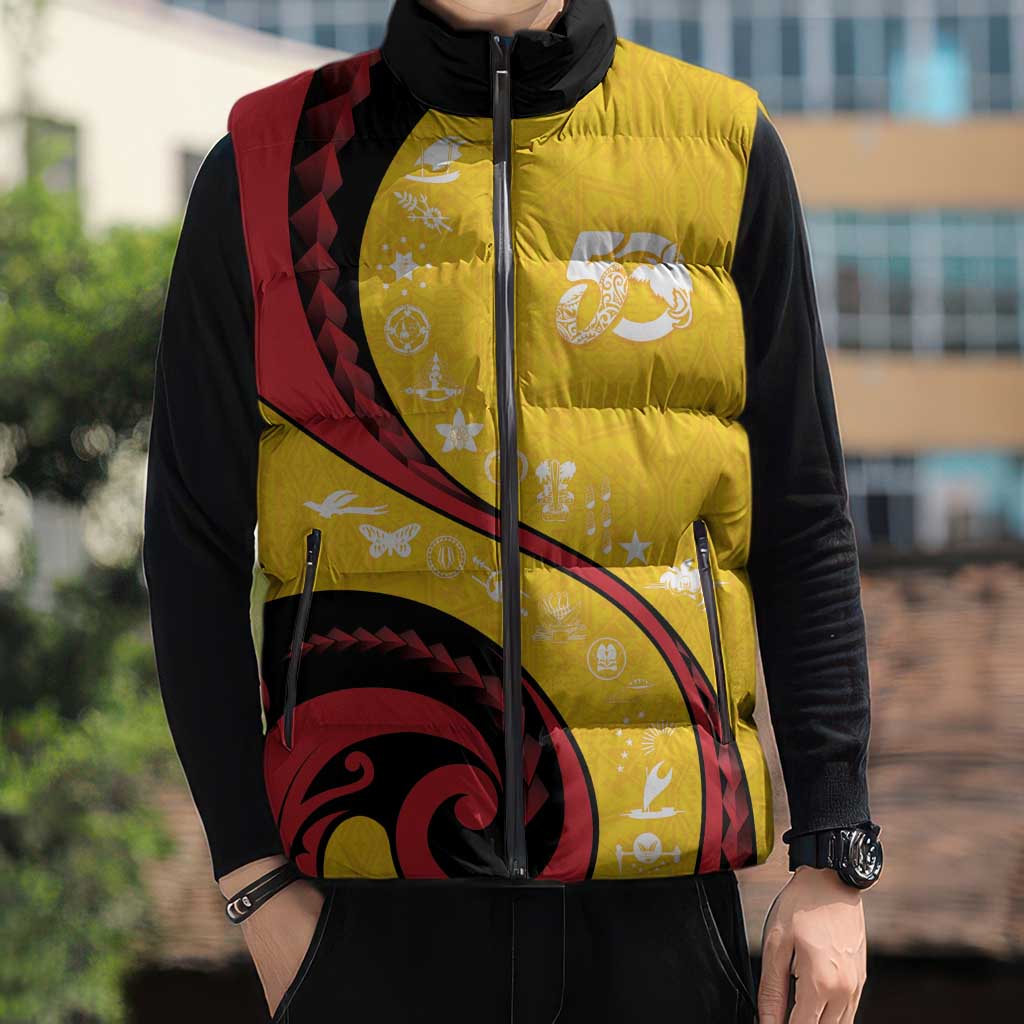 Papua New Guinea 50th Independence Anniversary Sleeveless Puffer Jacket Special Style Yellow Version - Polynesian Pride
