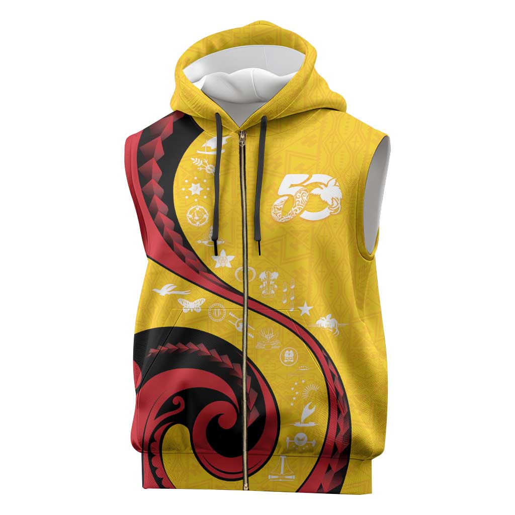 Papua New Guinea 50th Independence Anniversary Sleeveless Zip Hoodie Special Style Yellow Version - Polynesian Pride