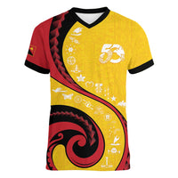 Papua New Guinea 50th Independence Anniversary Women V-Neck T-Shirt Special Style Yellow Version LT05 Female Yellow - Polynesian Pride
