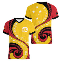 Papua New Guinea 50th Independence Anniversary Women V-Neck T-Shirt Special Style Yellow Version LT05 - Polynesian Pride