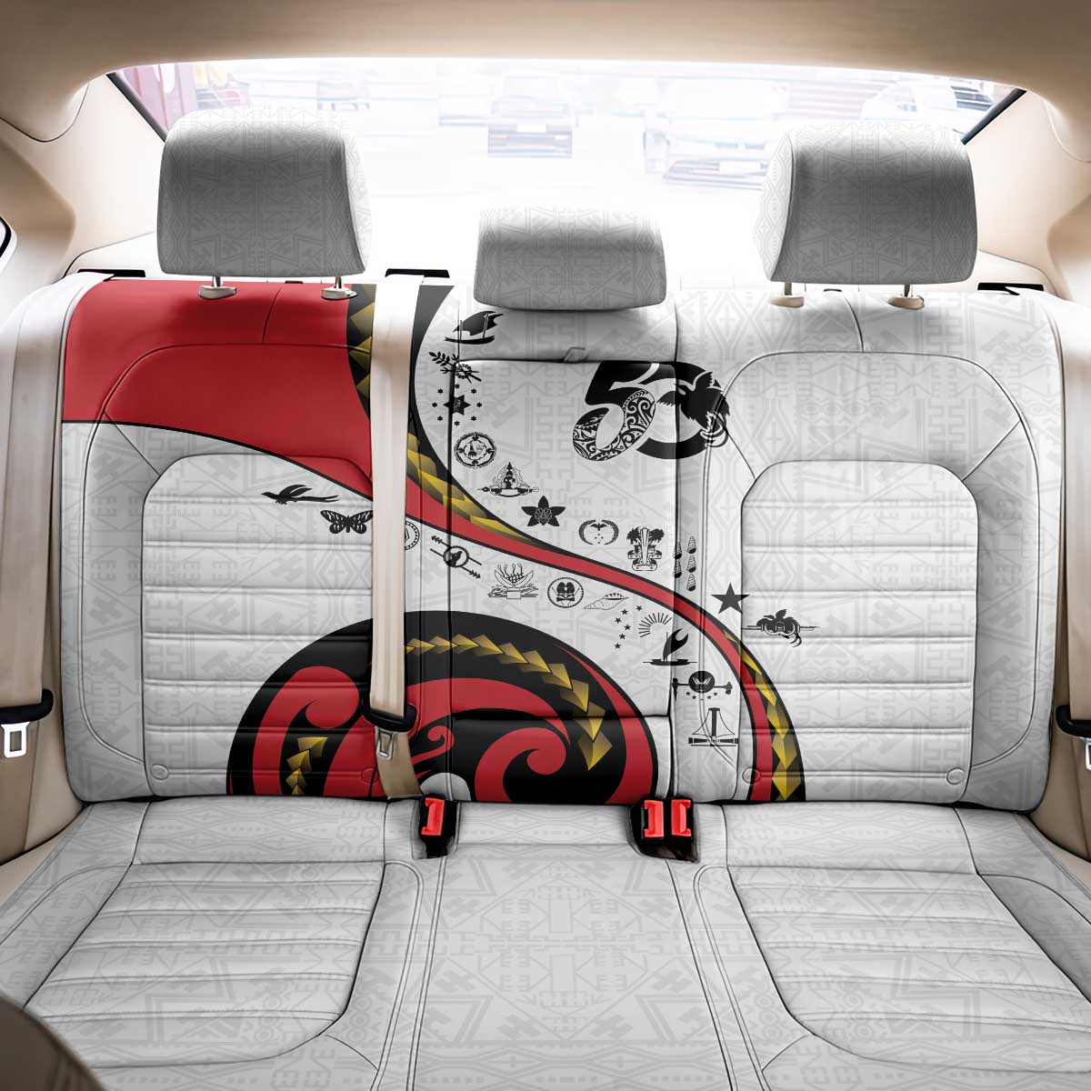 Papua New Guinea 50th Independence Anniversary Back Car Seat Cover Special Style White Version - Polynesian Pride