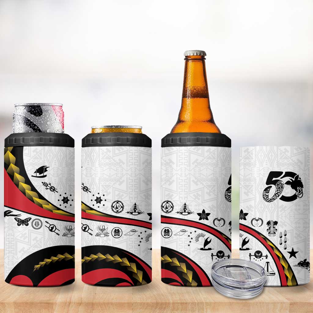Papua New Guinea 50th Independence Anniversary 4 in 1 Can Cooler Tumbler Special Style White Version - Polynesian Pride