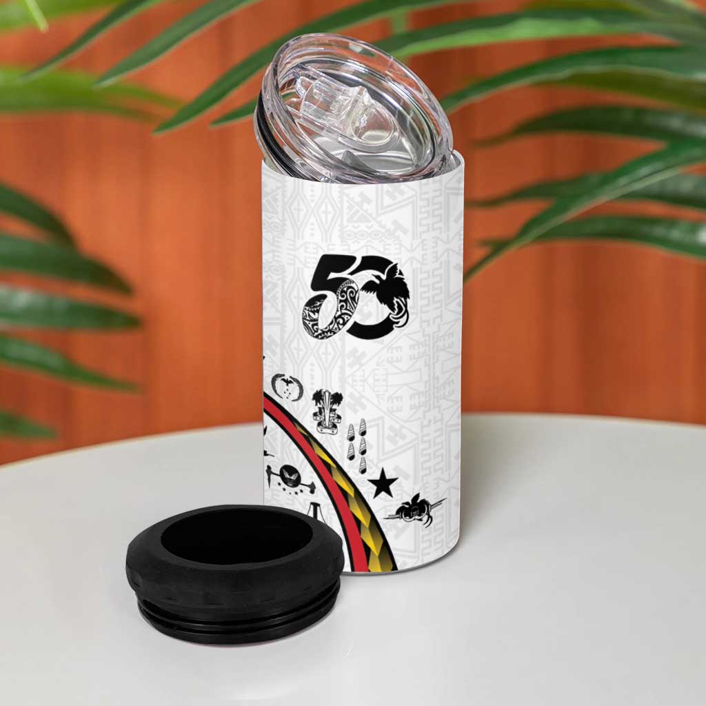 Papua New Guinea 50th Independence Anniversary 4 in 1 Can Cooler Tumbler Special Style White Version - Polynesian Pride