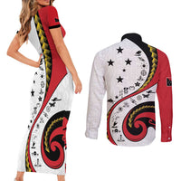 Papua New Guinea 50th Independence Anniversary Couples Matching Short Sleeve Bodycon Dress and Long Sleeve Button Shirt Special Style White Version LT05 - Polynesian Pride