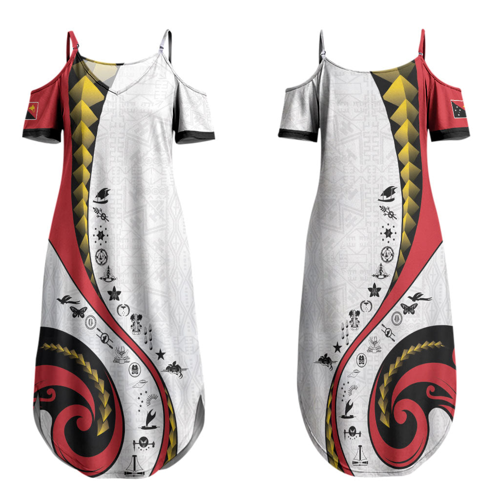Papua New Guinea Independence Couples Matching Summer Maxi Dress and Hawaiian Shirt Special Style White Version LT05 - Polynesian Pride