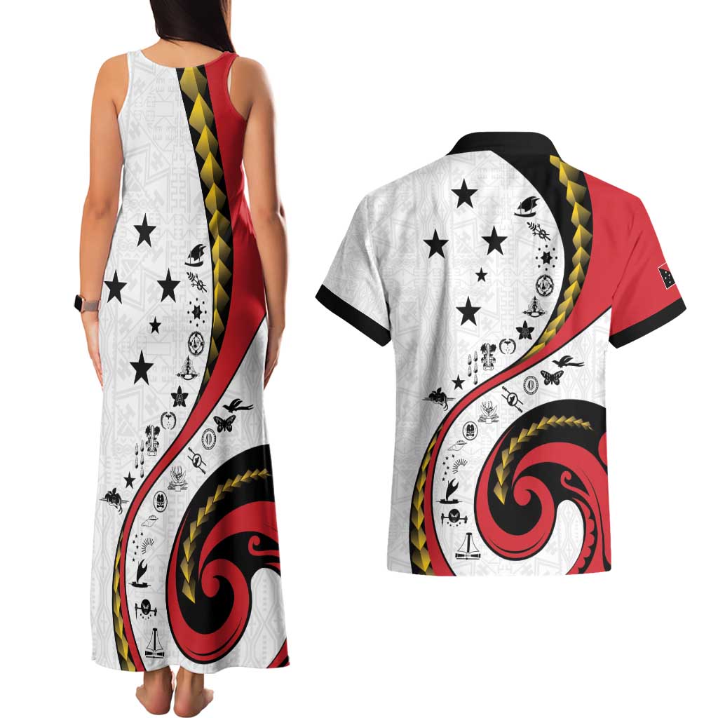 Papua New Guinea 50th Independence Anniversary Couples Matching Tank Maxi Dress and Hawaiian Shirt Special Style White Version - Polynesian Pride