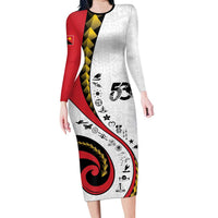 Papua New Guinea 50th Independence Anniversary Family Matching Long Sleeve Bodycon Dress and Hawaiian Shirt Special Style White Version LT05 Mom's Dress White - Polynesian Pride