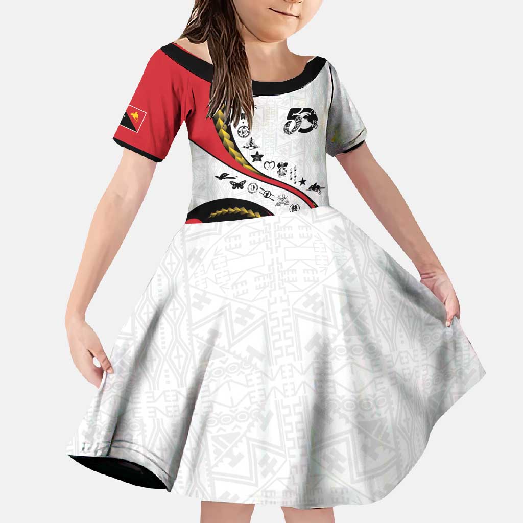 Papua New Guinea 50th Independence Anniversary Family Matching Mermaid Dress and Hawaiian Shirt Special Style White Version LT05 Daughter's Dress White - Polynesian Pride