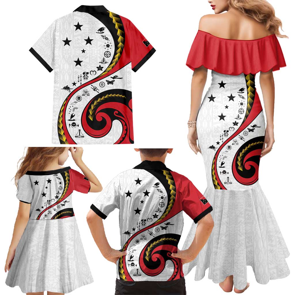 Papua New Guinea 50th Independence Anniversary Family Matching Mermaid Dress and Hawaiian Shirt Special Style White Version LT05 - Polynesian Pride