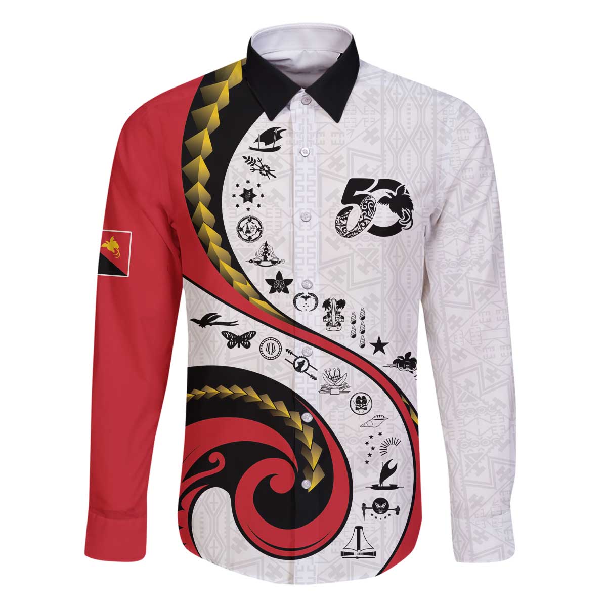 Papua New Guinea 50th Independence Anniversary Family Matching Off The Shoulder Long Sleeve Dress and Hawaiian Shirt Special Style White Version - Polynesian Pride