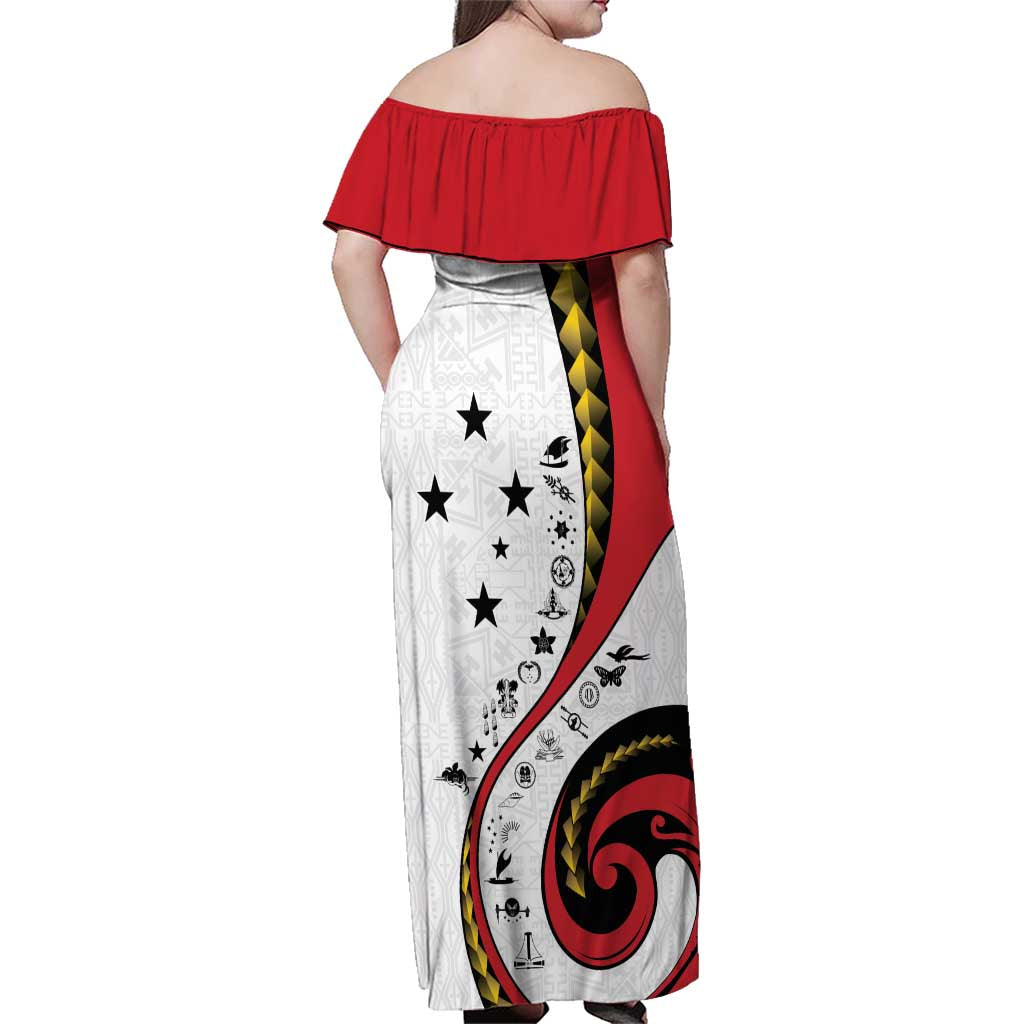 Papua New Guinea 50th Independence Anniversary Family Matching Off Shoulder Maxi Dress and Hawaiian Shirt Special Style White Version - Polynesian Pride
