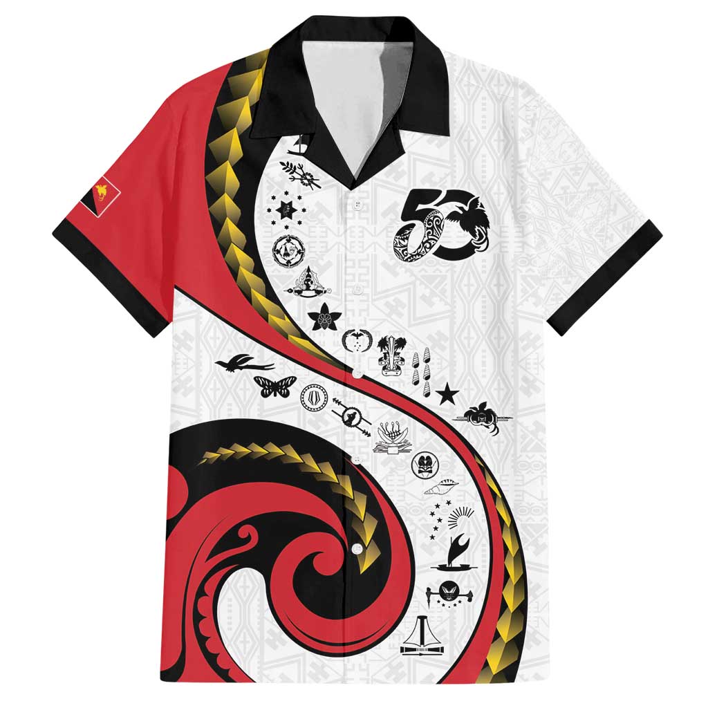 Papua New Guinea 50th Independence Anniversary Family Matching Off Shoulder Short Dress and Hawaiian Shirt Special Style White Version - Polynesian Pride