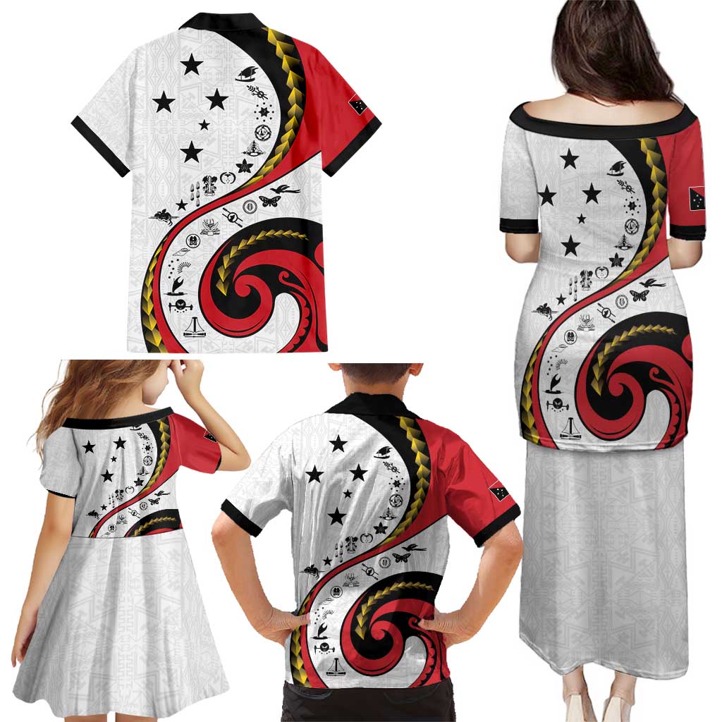 Papua New Guinea 50th Independence Anniversary Family Matching Puletasi and Hawaiian Shirt Special Style White Version LT05 - Polynesian Pride