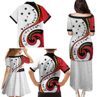 Papua New Guinea 50th Independence Anniversary Family Matching Puletasi and Hawaiian Shirt Special Style White Version LT05 - Polynesian Pride