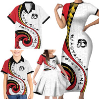 Papua New Guinea 50th Independence Anniversary Family Matching Short Sleeve Bodycon Dress and Hawaiian Shirt Special Style White Version LT05 - Polynesian Pride