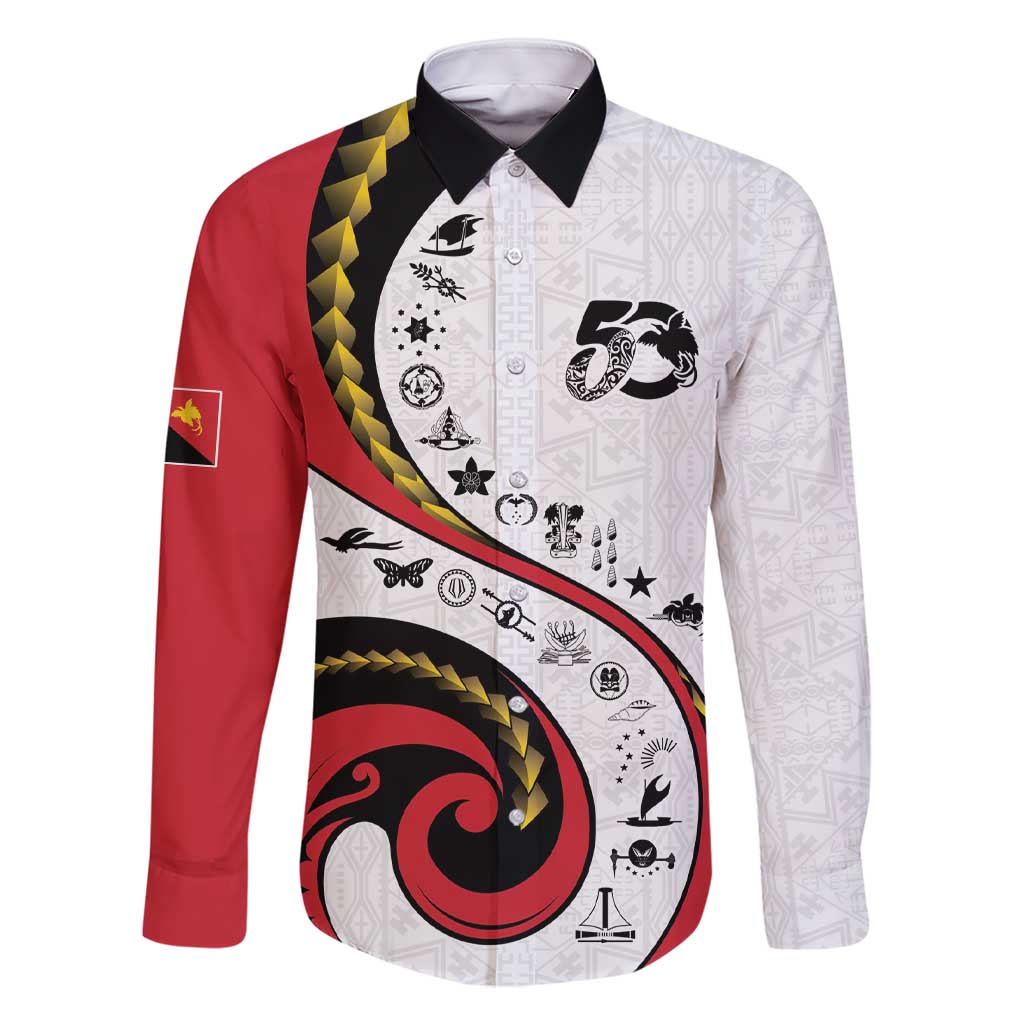 Papua New Guinea 50th Independence Anniversary Family Matching Short Sleeve Bodycon Dress and Hawaiian Shirt Special Style White Version LT05 Dad's Shirt - Long Sleeve White - Polynesian Pride