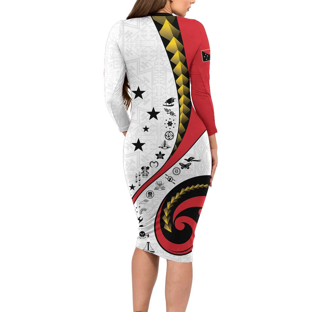 Papua New Guinea 50th Independence Anniversary Long Sleeve Bodycon Dress Special Style White Version - Polynesian Pride