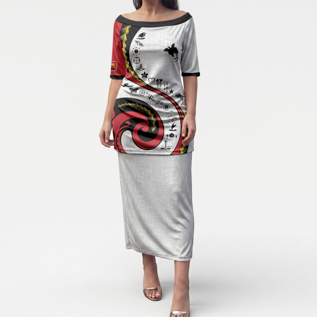 Papua New Guinea Independence Puletasi Special Style White Version LT05 Long Dress White - Polynesian Pride
