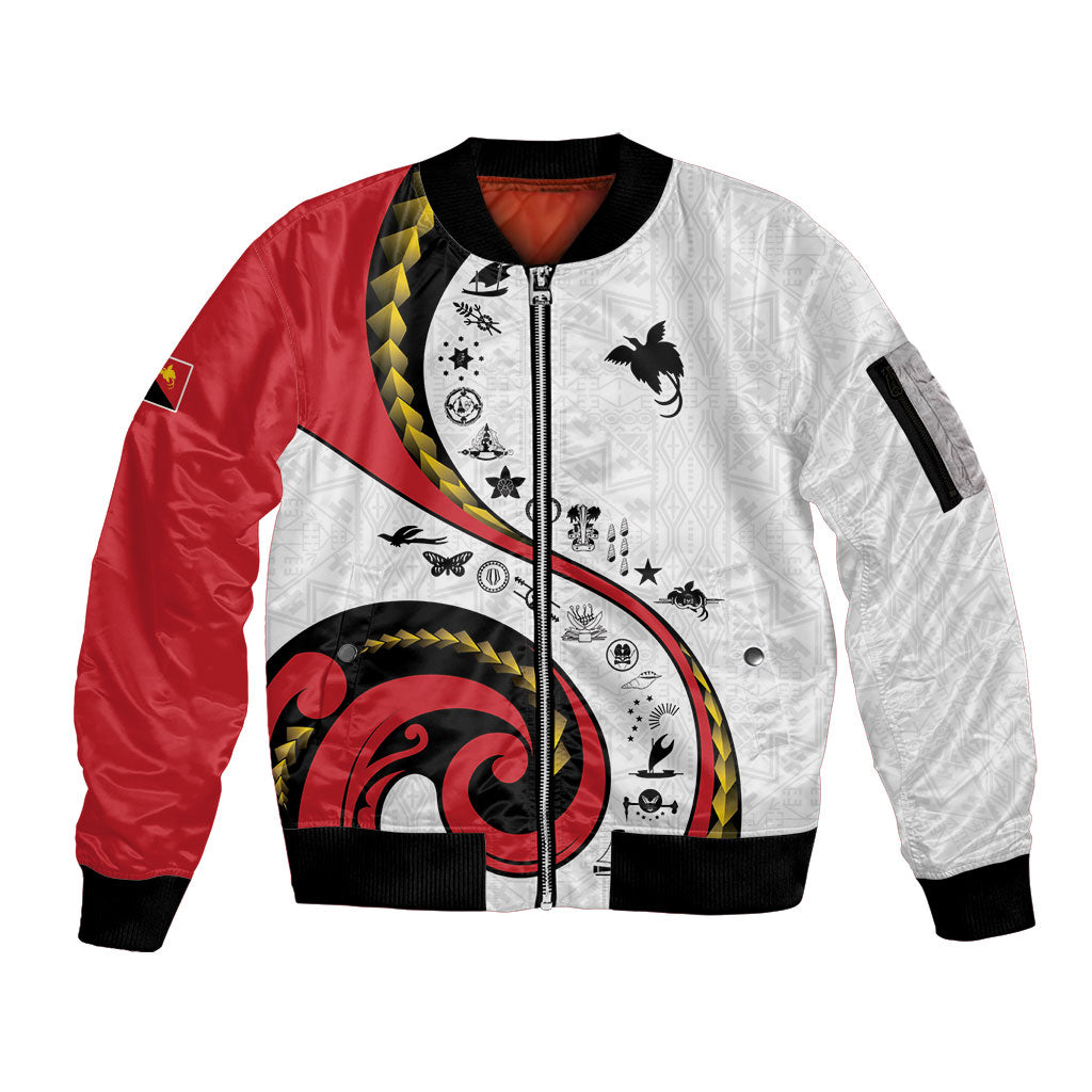 Papua New Guinea Independence Sleeve Zip Bomber Jacket Special Style White Version LT05 Unisex White - Polynesian Pride