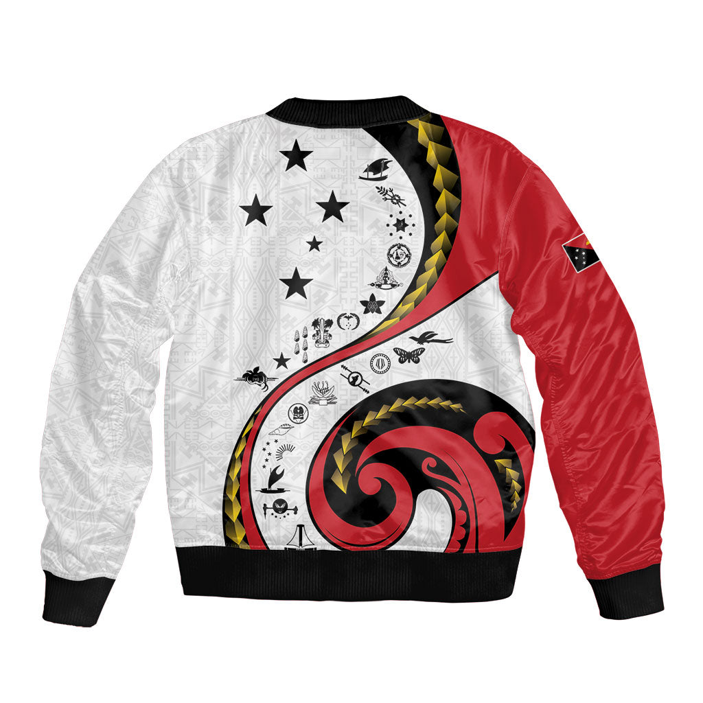 Papua New Guinea Independence Sleeve Zip Bomber Jacket Special Style White Version LT05 - Polynesian Pride