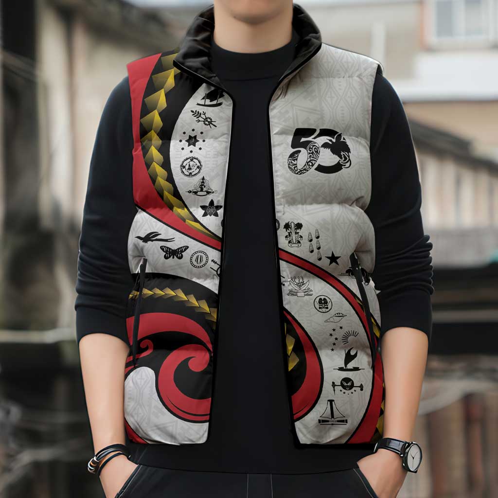 Papua New Guinea 50th Independence Anniversary Sleeveless Puffer Jacket Special Style White Version - Polynesian Pride