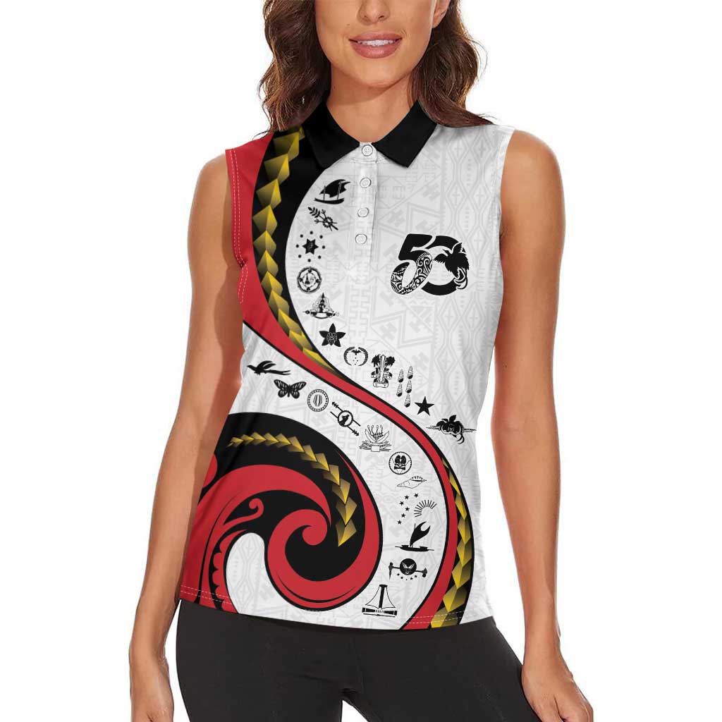 Papua New Guinea 50th Independence Anniversary Women Sleeveless Polo Shirt Special Style White Version LT05 - Polynesian Pride