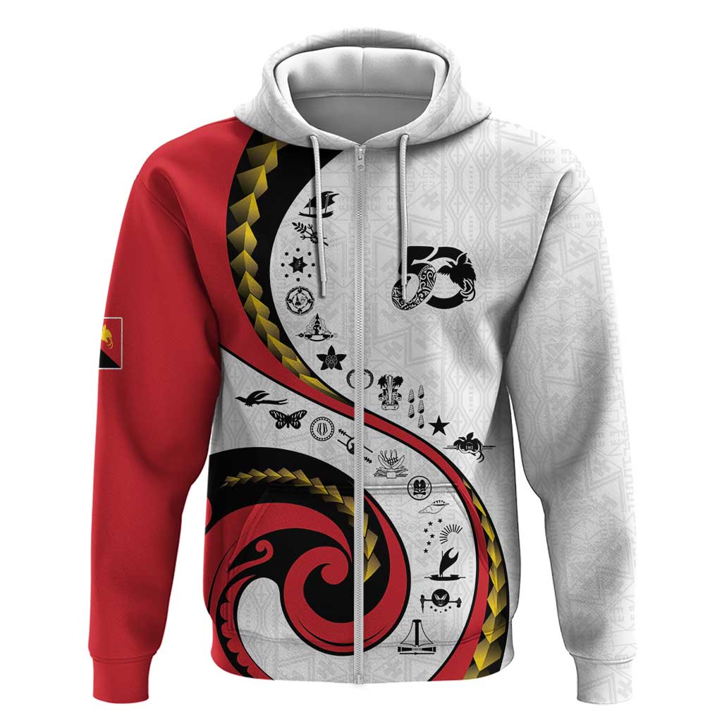 Papua New Guinea 50th Independence Anniversary Zip Hoodie Special Style White Version - Polynesian Pride