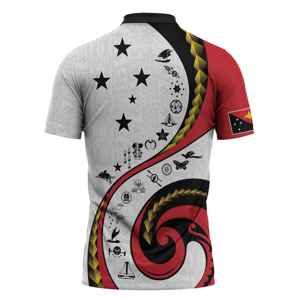 Papua New Guinea 50th Independence Anniversary Zipper Polo Shirt Special Style White Version - Polynesian Pride