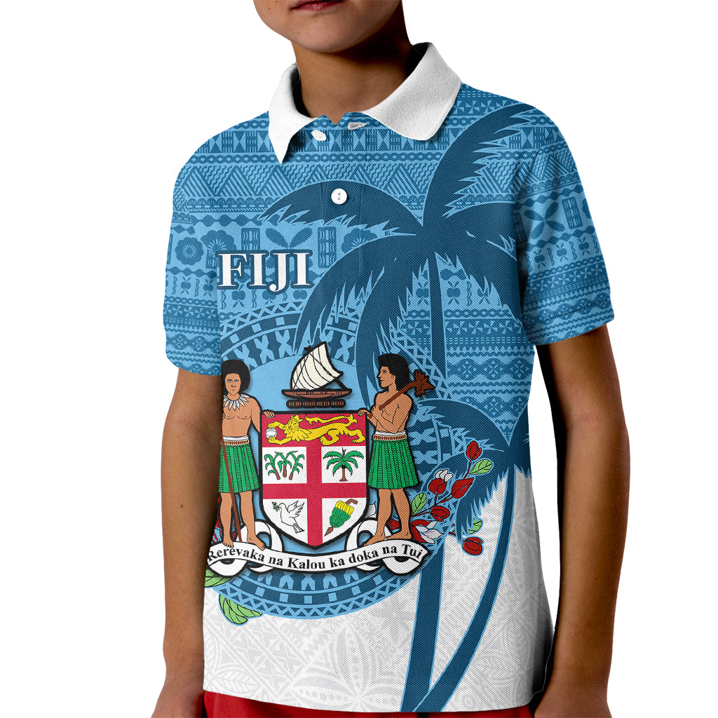 Personalized Fiji Kid Polo Shirt Coat Of Arms Tagimoucia With Fijian Tapa Pattern LT05 Kid Blue - Polynesian Pride