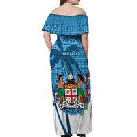 Personalized Fiji Off Shoulder Maxi Dress Coat Of Arms Tagimoucia With Fijian Tapa Pattern LT05 - Polynesian Pride