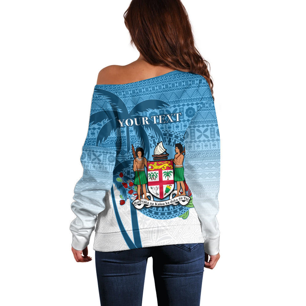 Personalized Fiji Off Shoulder Sweater Coat Of Arms Tagimoucia With Fijian Tapa Pattern LT05 - Polynesian Pride