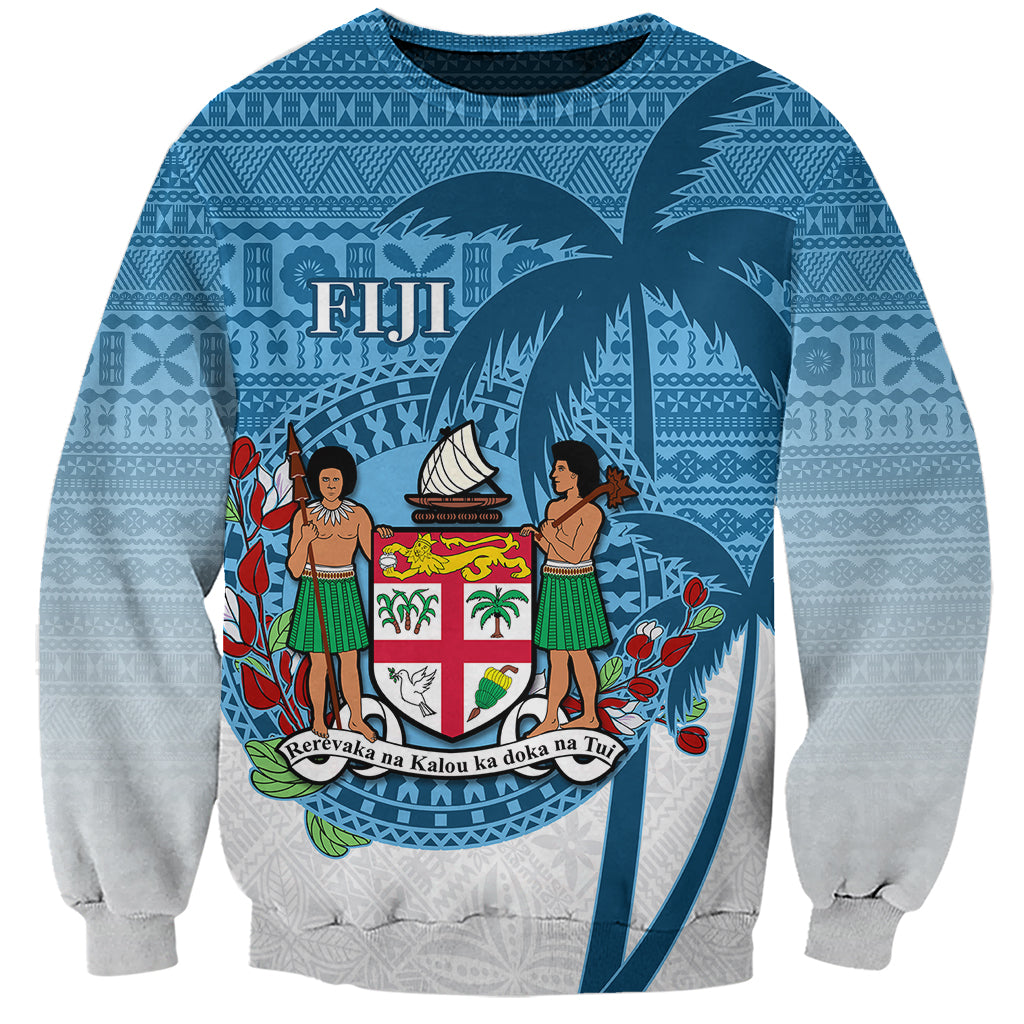 Personalized Fiji Sweatshirt Coat Of Arms Tagimoucia With Fijian Tapa Pattern LT05 Unisex Blue - Polynesian Pride