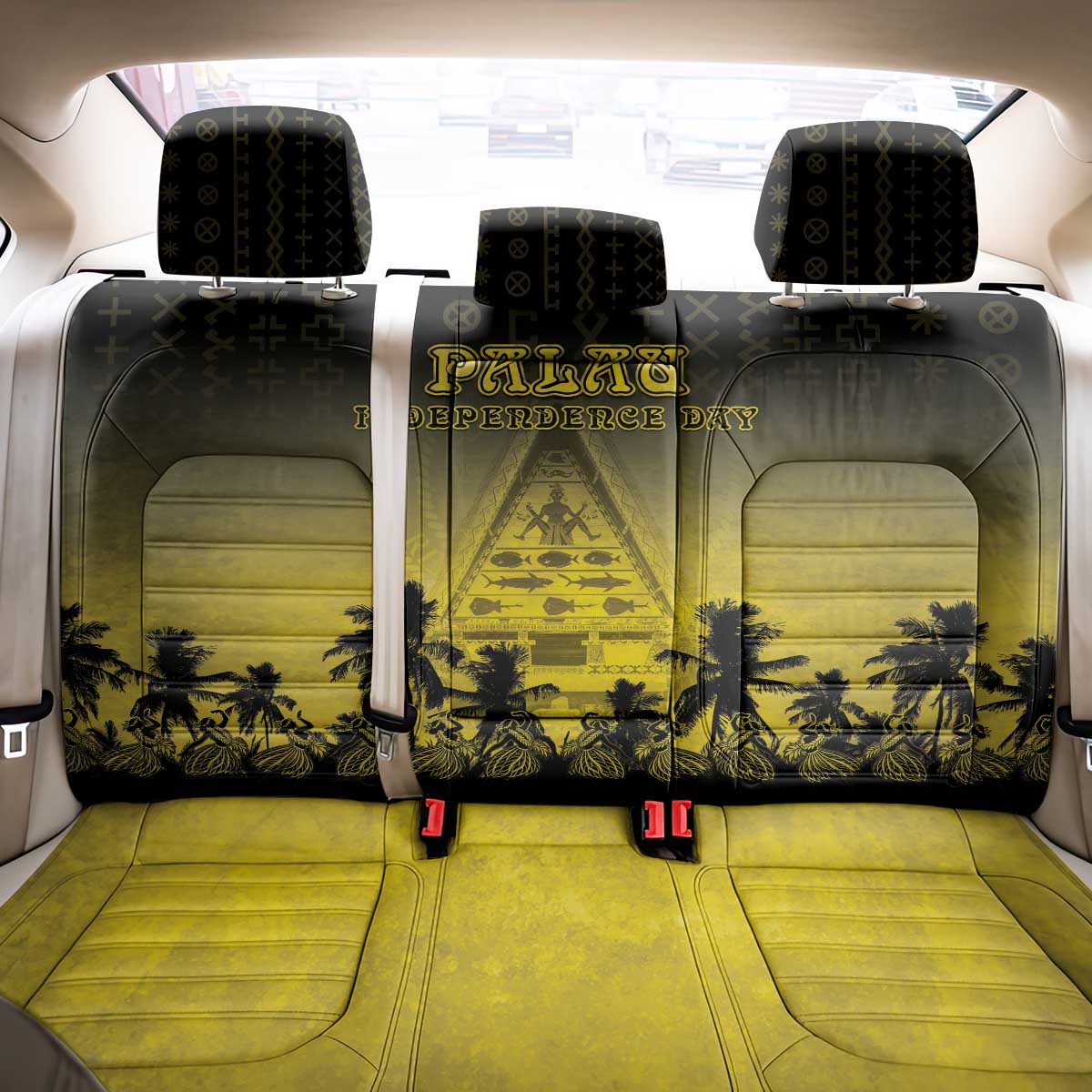 Palau Independence Day Back Car Seat Cover Palauan Tattoo Pattern - Polynesian Pride