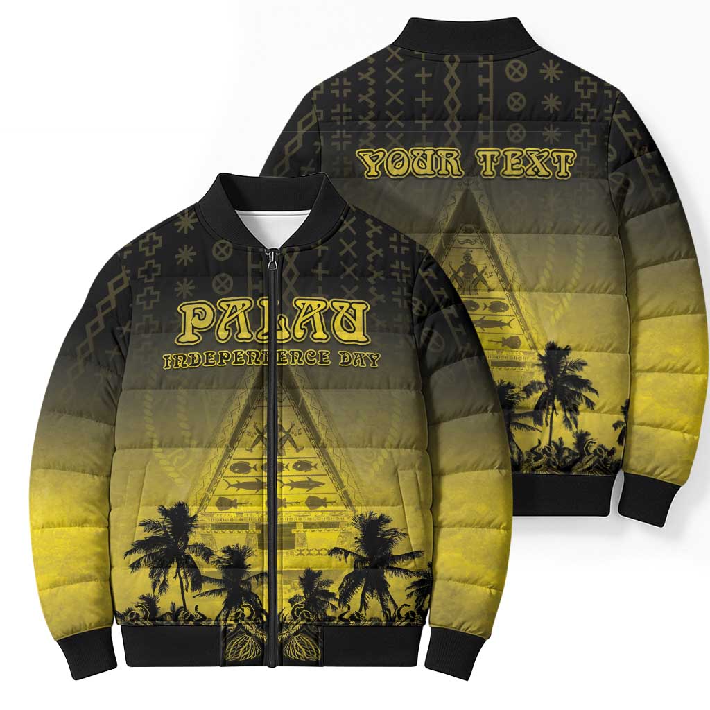 Personalised Palau Independence Day Bomber Puffer Jacket Palauan Tattoo Pattern LT05 - Polynesian Pride
