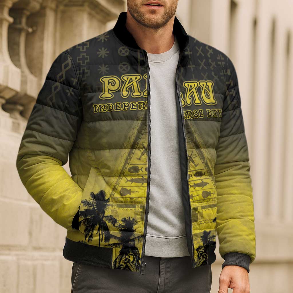 Personalised Palau Independence Day Bomber Puffer Jacket Palauan Tattoo Pattern LT05 - Polynesian Pride