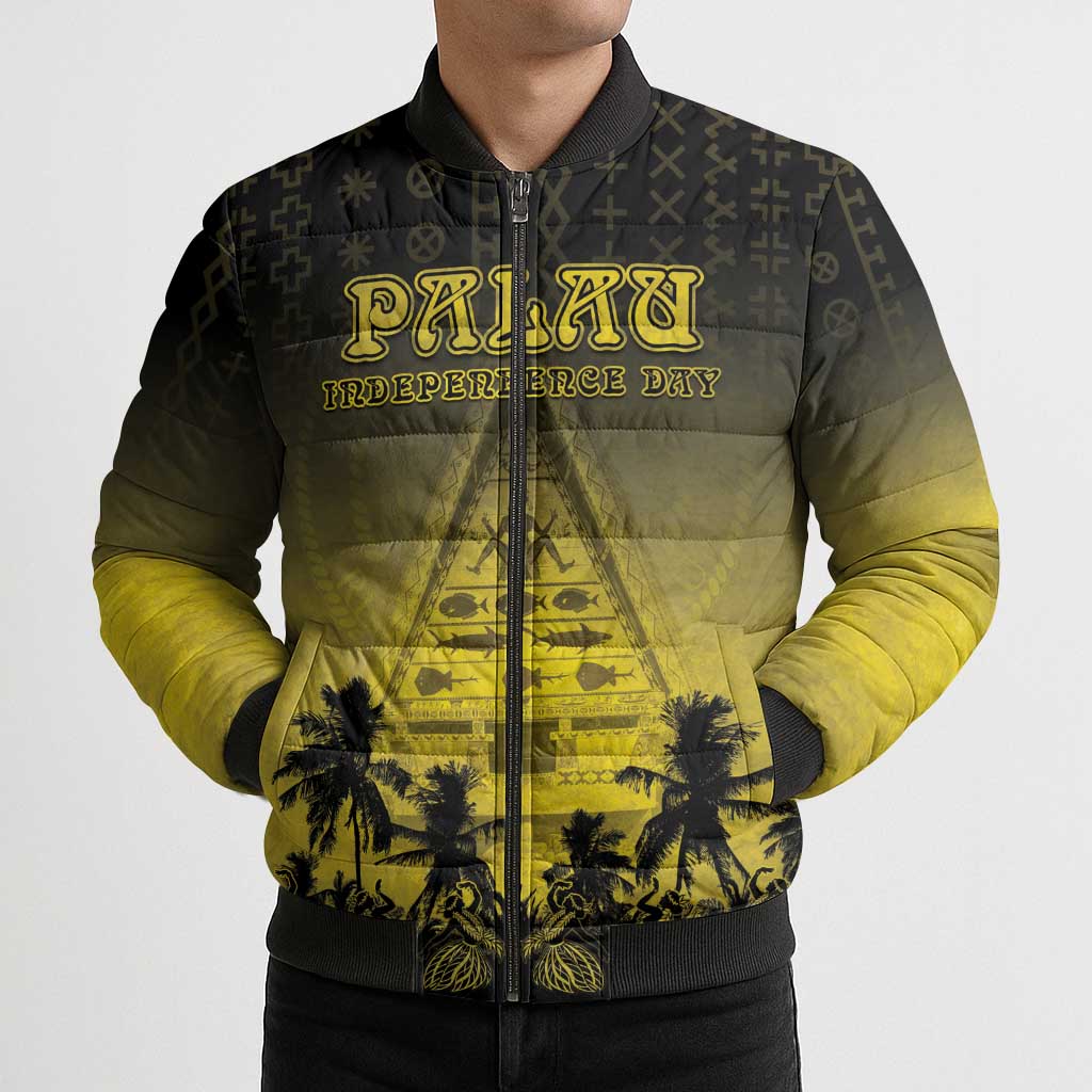 Personalised Palau Independence Day Bomber Puffer Jacket Palauan Tattoo Pattern LT05 - Polynesian Pride