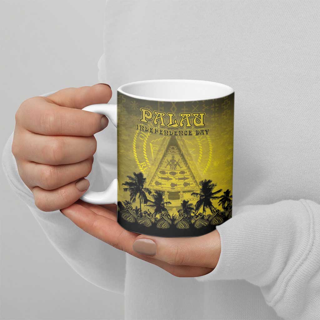 Personalised Palau Independence Day Ceramic Mug Palauan Tattoo Pattern - Polynesian Pride