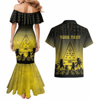 Personalised Palau Independence Day Couples Matching Mermaid Dress and Hawaiian Shirt Palauan Tattoo Pattern LT05 - Polynesian Pride