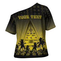 Personalised Palau Independence Day Cross Shoulder Shirt Palauan Tattoo Pattern LT05 - Polynesian Pride