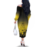 Personalised Palau Independence Day Family Matching Off The Shoulder Long Sleeve Dress and Hawaiian Shirt Palauan Tattoo Pattern - Polynesian Pride