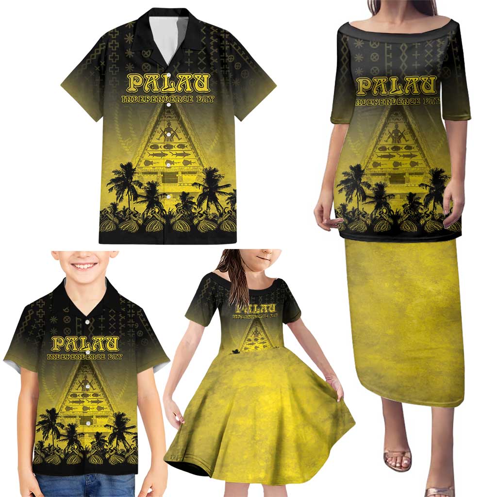 Personalised Palau Independence Day Family Matching Puletasi and Hawaiian Shirt Palauan Tattoo Pattern LT05 - Polynesian Pride