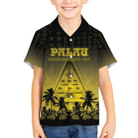 Personalised Palau Independence Day Family Matching Puletasi and Hawaiian Shirt Palauan Tattoo Pattern LT05 Son's Shirt Black - Polynesian Pride