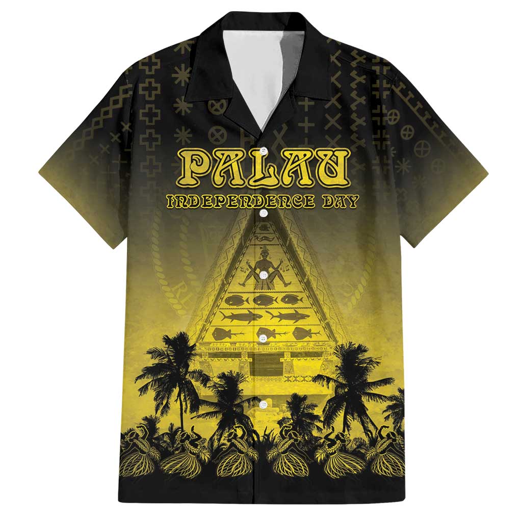 Personalised Palau Independence Day Family Matching Short Sleeve Bodycon Dress and Hawaiian Shirt Palauan Tattoo Pattern - Polynesian Pride